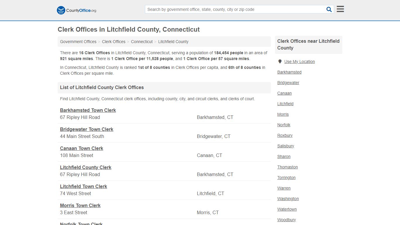 Clerk Offices - Litchfield County, CT (County & Court Records)